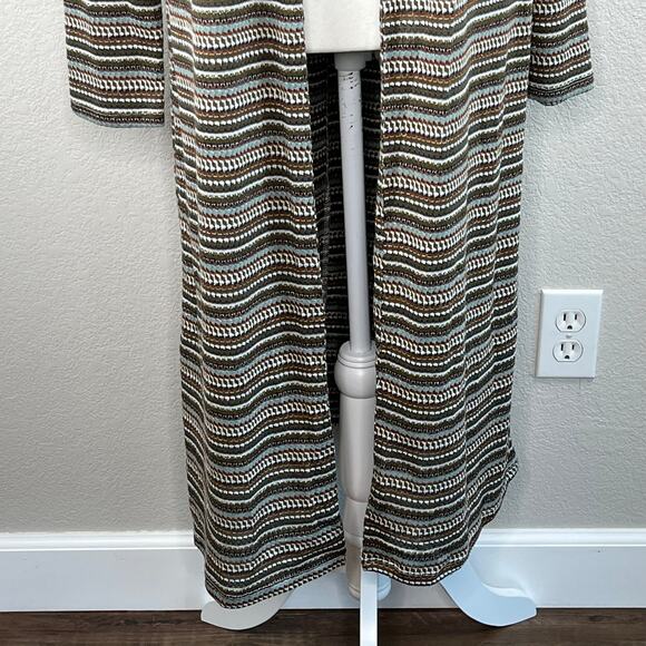 Bobeau Olive Green Multi Striped Knit Open Duster Cardigan Sweater Small NWOT - Picture 5 of 13